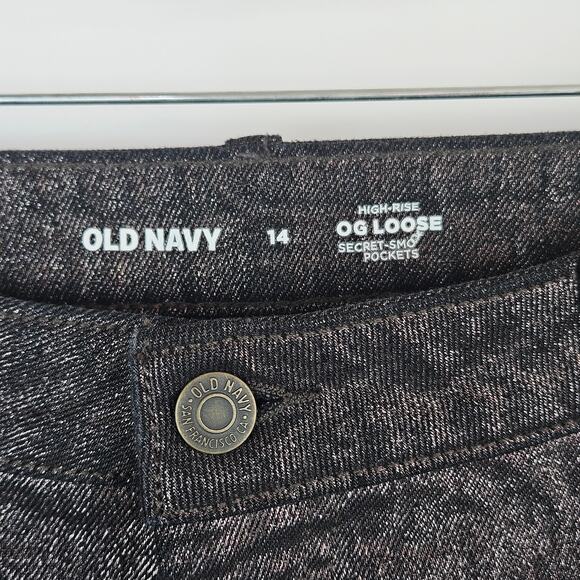 Old Navy High-Waisted Shine OG Loose Jeans Black Metallic Shimmer Size 14 - Picture 6 of 15
